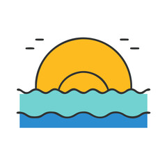 Sunset Ocean Vector Illustration, Nature, Sea View concept