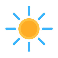 Simple Sun Icon with Blue Rays on Black Background