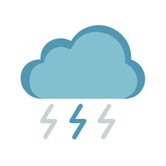 Blue cloud with lightning storm, weather icon, vector
