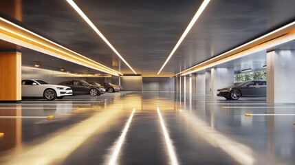 Modern underground parking garage with sleek design