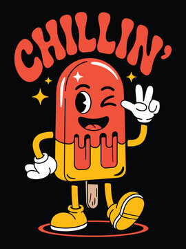 Retro cartoon ice cream character chillin with peace sign cool summer treat t shirt design vector images