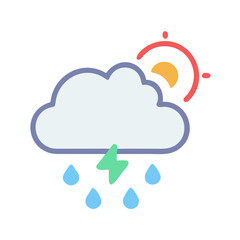 Cartoon weather icon: thunderstorm with sun in the sky