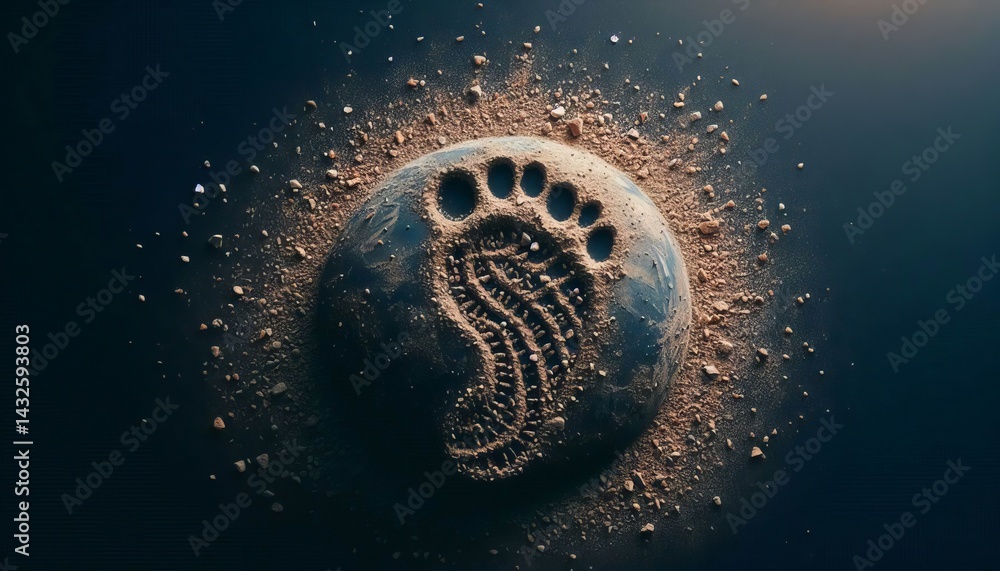 Sticker earth scattered in small irregular lines like the remnants of a