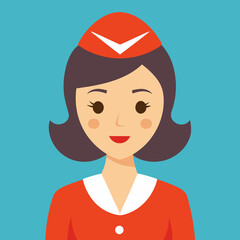 Air hostess avatar character cartoon design style, editable vector on blue background.