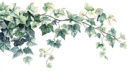 A detailed illustration of a trailing ivy vine with various shades of green leaves