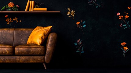 Dark Living Room with Floral Accent