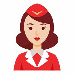 Beautiful air hostess avatar character cartoon design style, vector on white background.