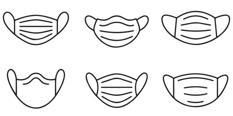 various medical mask, medical face mask  black vector icon silhouettes