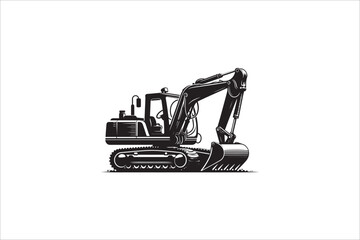 simple black digger machine silhouette on white background.