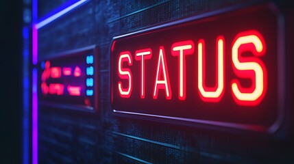 Fototapeta premium A neon-lit display shows the word 