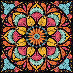 A colorful and intricate vector illustration of a floral mandala design