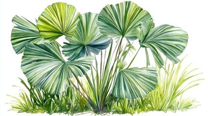 Tropical fan palm cluster illustration