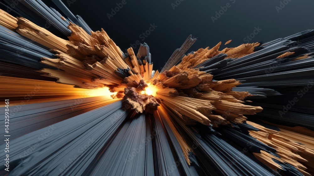 Poster dynamic abstract explosion of fragmented lines.