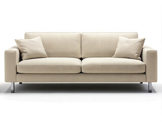 Elegant and Comfortable Modern CreamColored Sofa with Plush Pillows on White Background