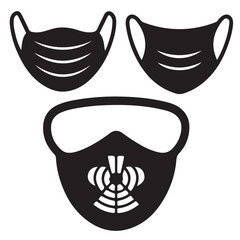 various medical mask, medical face mask  black vector icon silhouettes