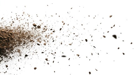 dirt scattered soil pile flying isolated on white background