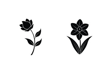 Obraz premium Elegant Black And White Floral Vector Silhouette Of A Rose And A Daffodil
