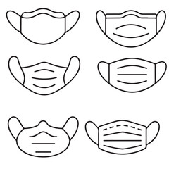 various medical mask, medical face mask  black vector icon silhouettes