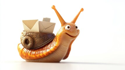 Happy snail carrying mail.