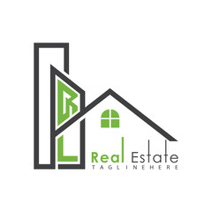 initial monogram logo for real estate with Home and Building shape creative design.	