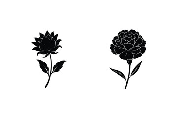 Elegant Floral Silhouettes Isolated On White Background Featuring A Dahlia And Carnation