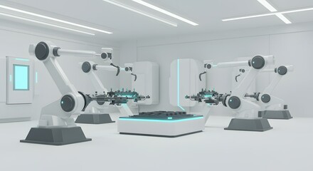 Futuristic Robotic Automation Factory Advanced Manufacturing Technology and Industrial Revolution 4.0