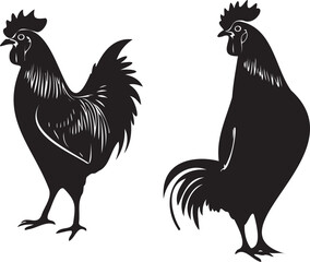 set of Rooster and hen isolated on white