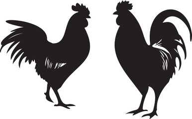 Set of Rooster black silhouette vector