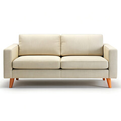 Fototapeta premium Stylish two seater sofa in neutral color on a white background