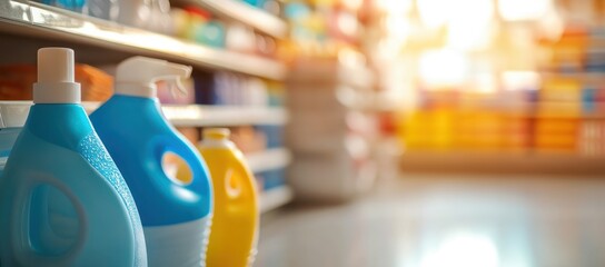 Cleaning Products on Supermarket Shelves: A Vibrant Display of Household Essentials