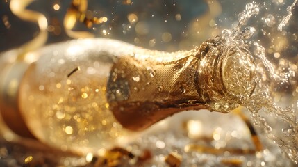 Golden bubbles rise in a champagne glass, celebrating life's sparkling moments