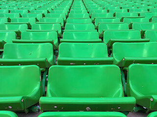 Obraz premium Empty red stadium seats in rows suggest a vacant arena
