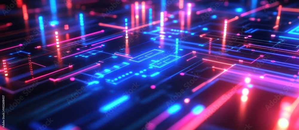 Aufkleber abstract glowing circuit board design illuminating data flow in vibrant colors