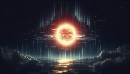 Obraz premium Sun as a Hologram in Night The sun appears as a glitching hologr