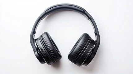 Black wireless over-ear headphones on white background.