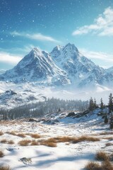 mountain landscape in the Himalayas, mountain, landscape, mountains, snow, sky, nature, alps, peak, travel, view, alpine, clouds, summer, valley, cloud, grass, panorama, green, forest, europe, high, r