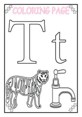 Coloring page for kids learning letter T