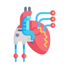 Artificial Heart with Cables and Sensors Illustration