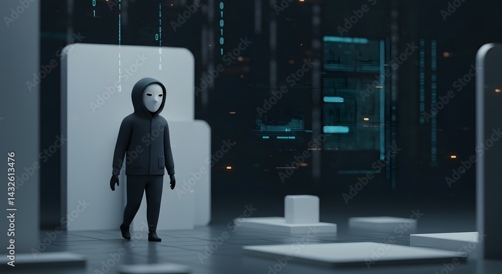Aufkleber mysterious figure in digital landscape exploring the enigma of cybersecurity in the modern world