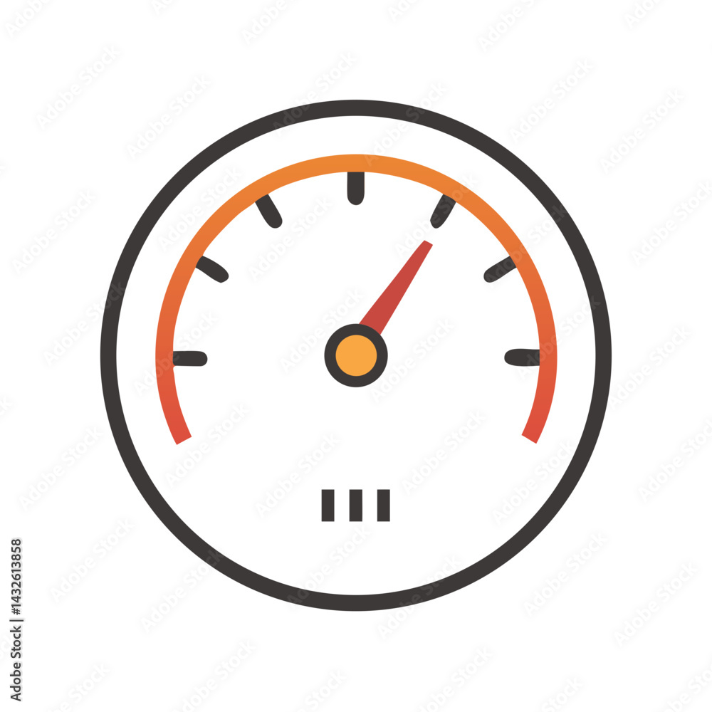 Poster simple speedometer icon showing medium level measurement