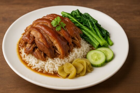Delicious Braised Pork Hock with Rice and Vegetables