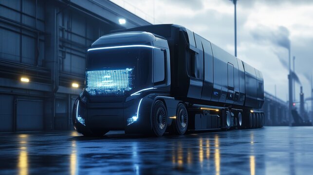 Futuristic autonomous electric truck concept with advanced technology interface