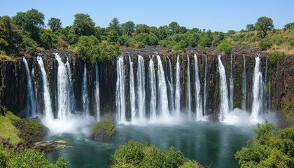 Fototapeta premium Majestic Ethiopian Blue Nile Falls: Breathtaking Cascading Waterfalls in Lush Green Landscape