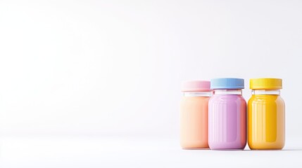 Colorful smoothie bottles on a white background