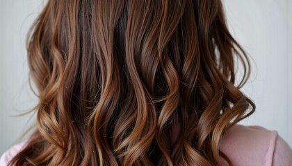 Naklejka premium Beautiful wavy hair flowing down against a neutral background 