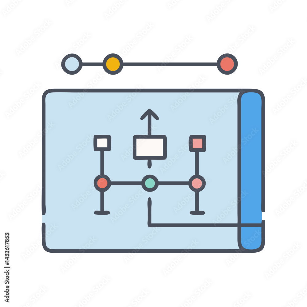 Poster colorful project flowchart diagram with connections, data flow