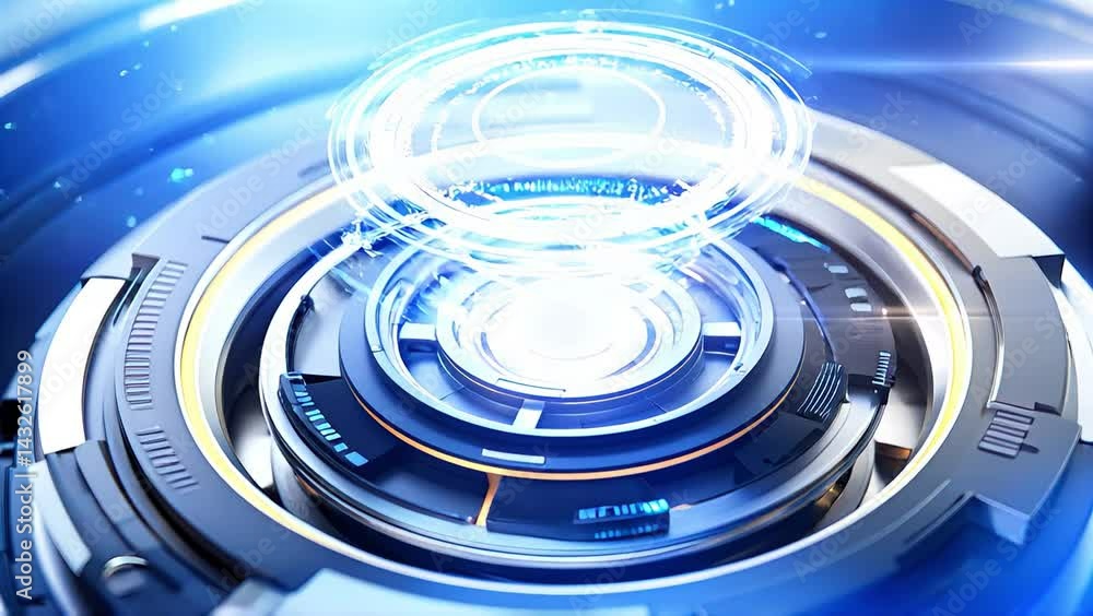 Aufkleber glowing core digital vault with data rings orbiting in harmony