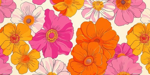 Obraz premium Abstract hand drawn flower art seamless pattern illustration. Acrylic paint nature floral background in vintage art style. Spring season painting print