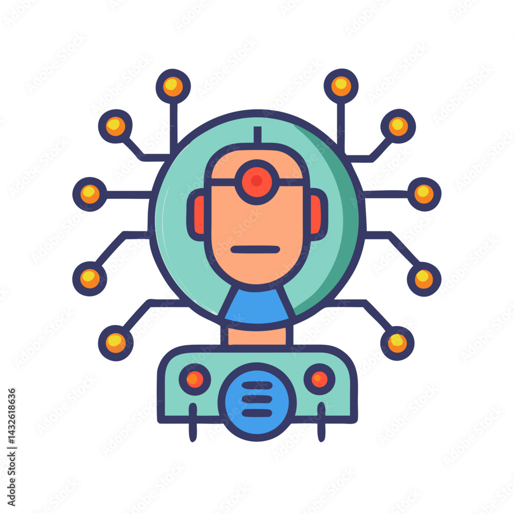 Poster colorful icon depicting artificial intelligence and neural network