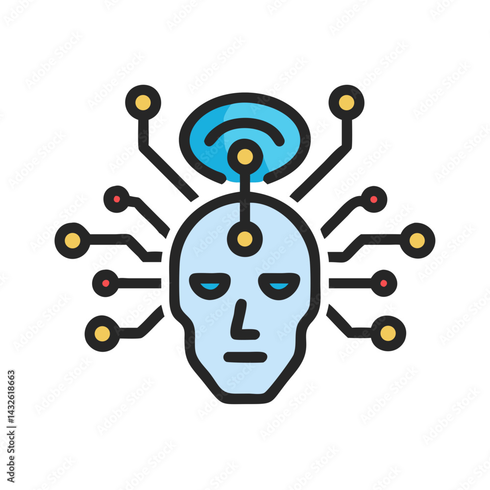 Poster artificial intelligence robot face icon on black background